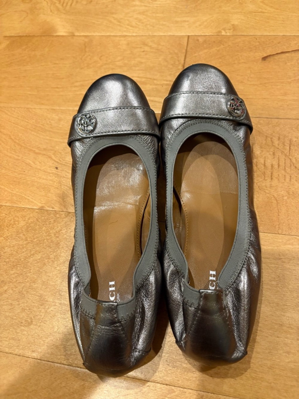 Coach ballet flats shoes metallic taupe sz 8
